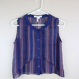 BCBGeneration Blue Striped Button Down Crop Top